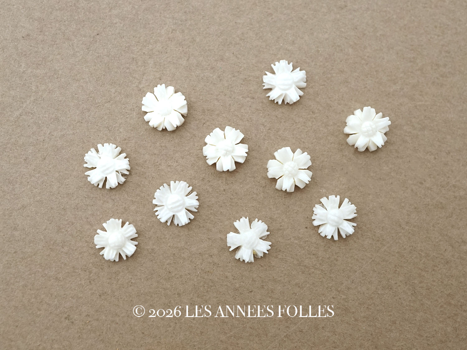 画像1: アンティーク 極小 花のジュエリーパーツ 10ピースのセット 6mm 手彫り イボワリヌ  (1)