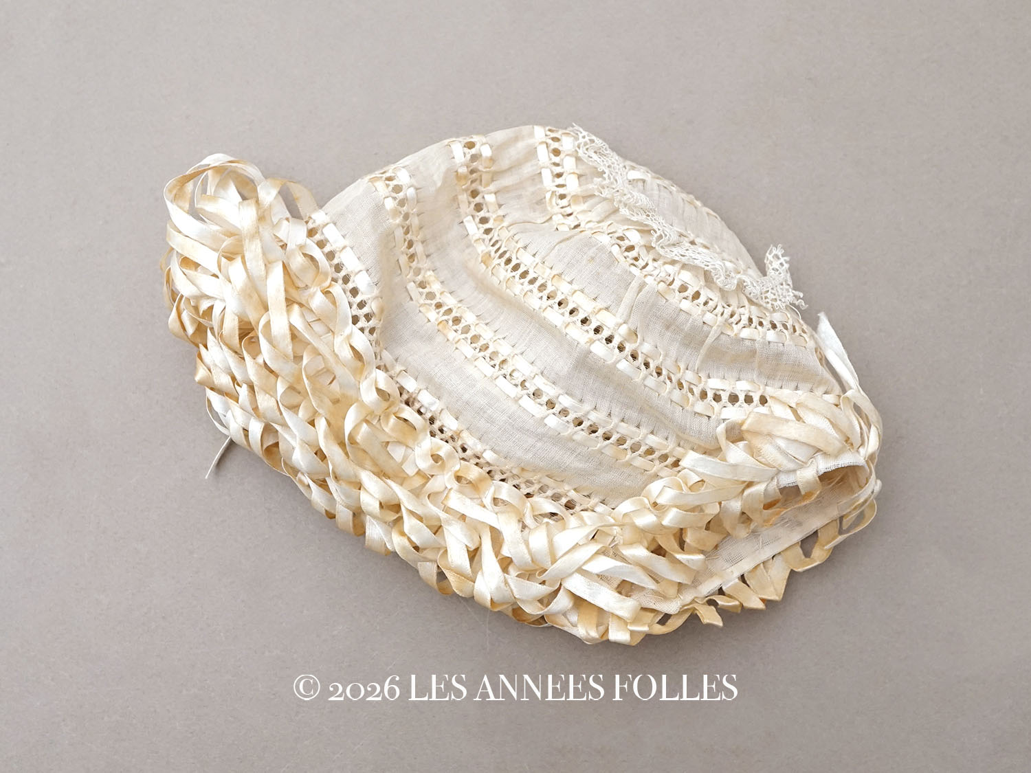 画像1: ＊蚤の市＊1900年頃  アンティーク ベビー用 ボネ (1)