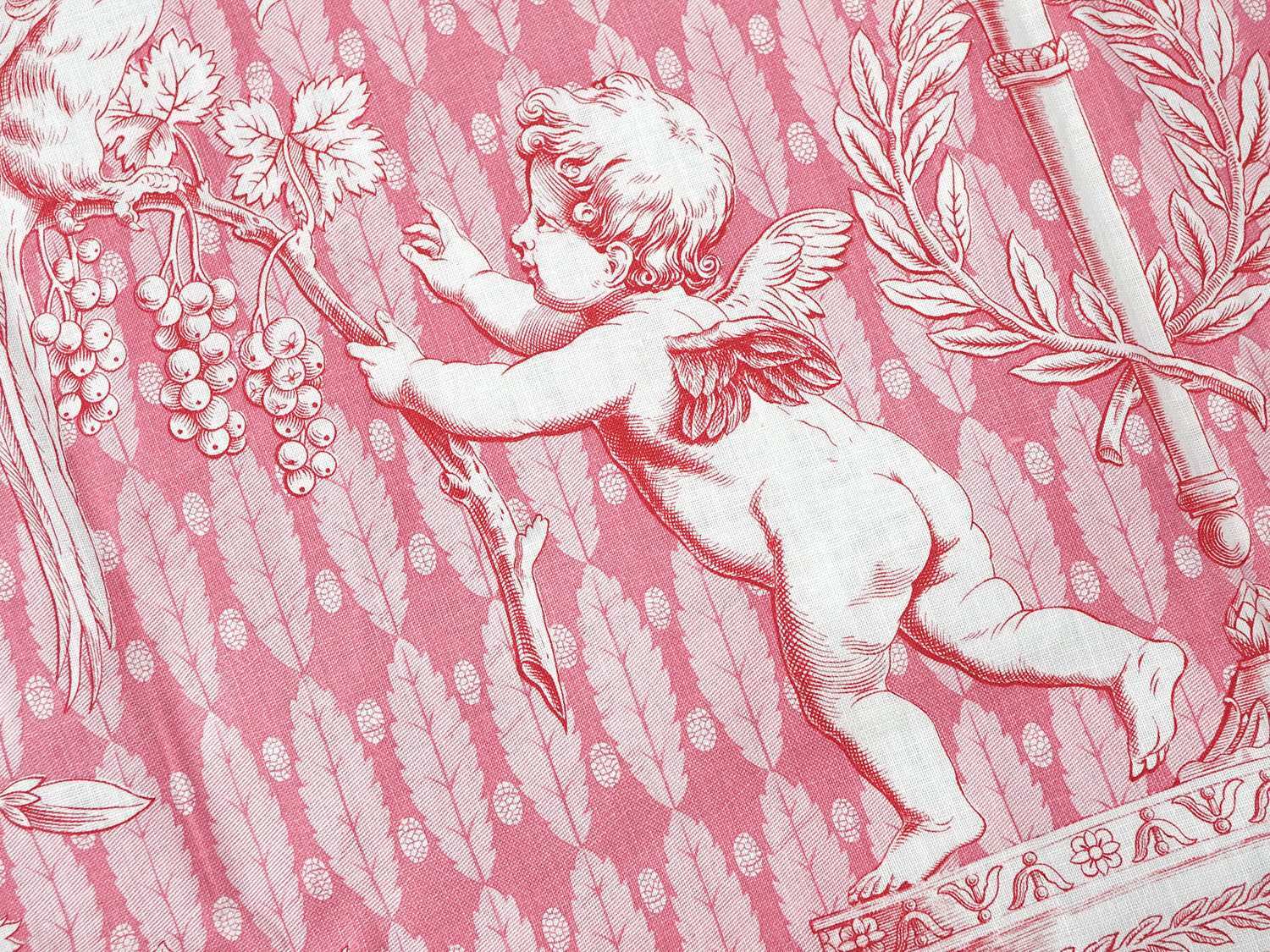 画像10: 未使用 1900年頃 アンティーク 天使＆栗鼠＆蝶々 コットン製ファブリック  200×78cm (10)