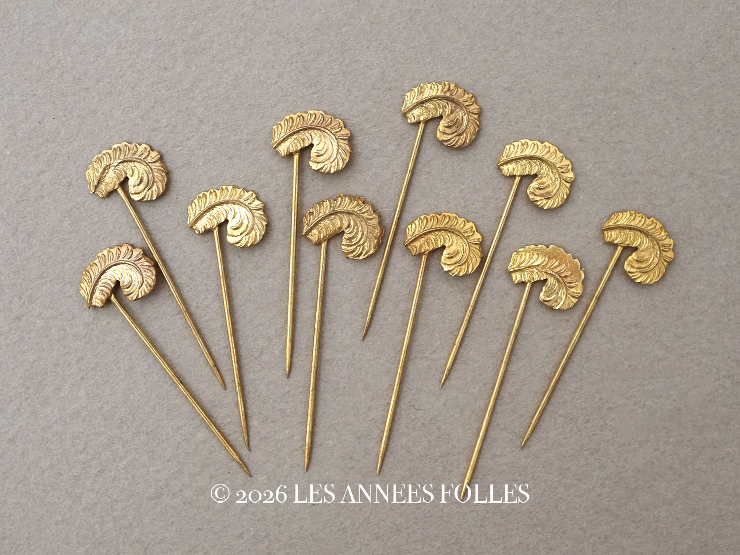 画像1: 1900年頃 アンティーク フェザーのエパングル ゴールド 10ピースのセット (1)