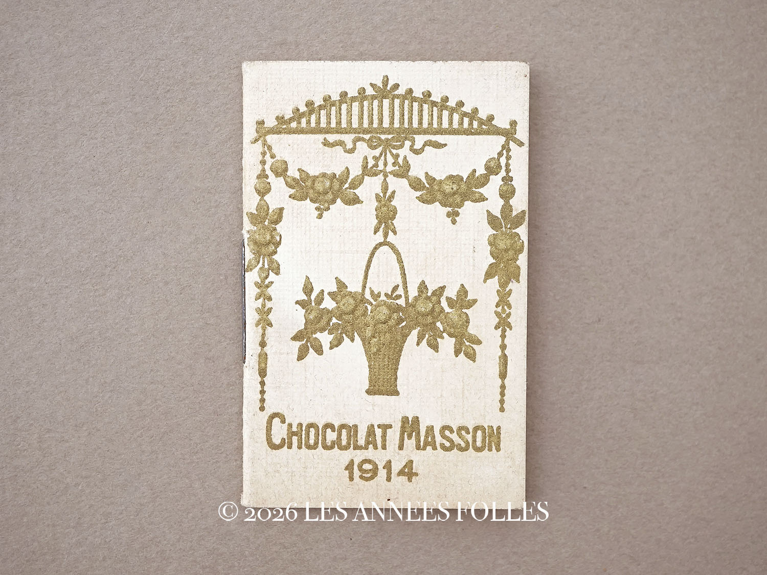 画像1: 1914年 アンティーク ローズパニエ＆薔薇のガーランド 小さなカレンダーのカルネ  - CHOCOLAT MASSON - (1)