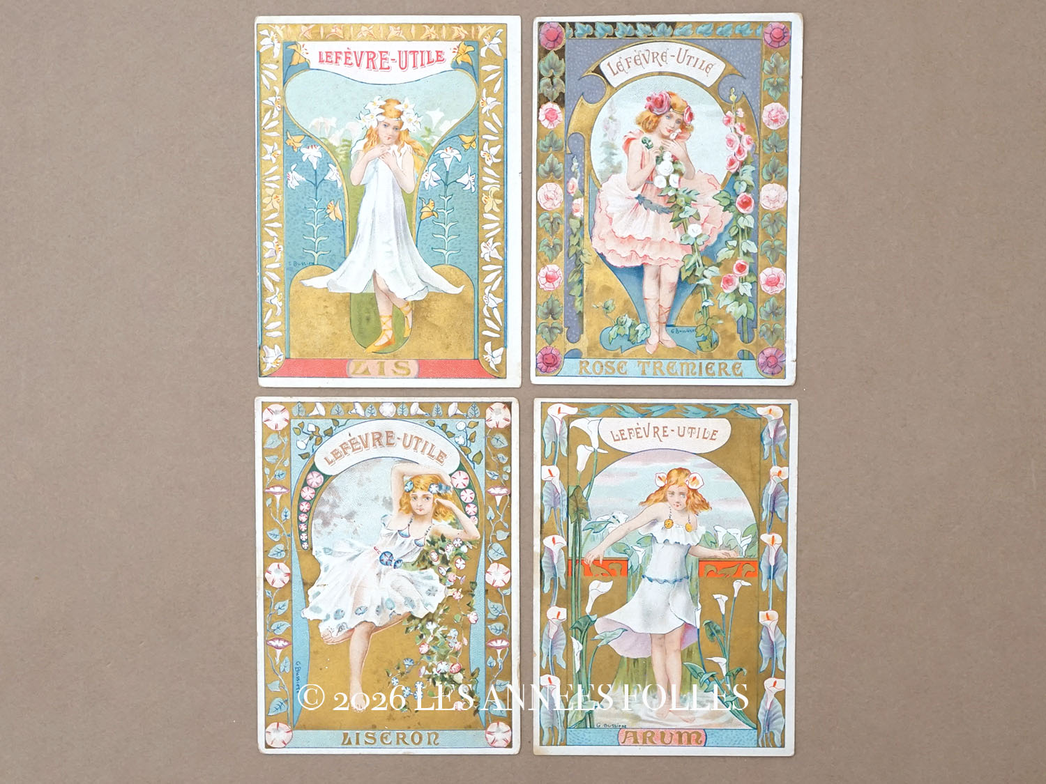 画像1: ＊蚤の市セット＊アンティーク 『LU』 クロモ 花の妖精 4点セット - LEFEVRE-UTILE - (1)