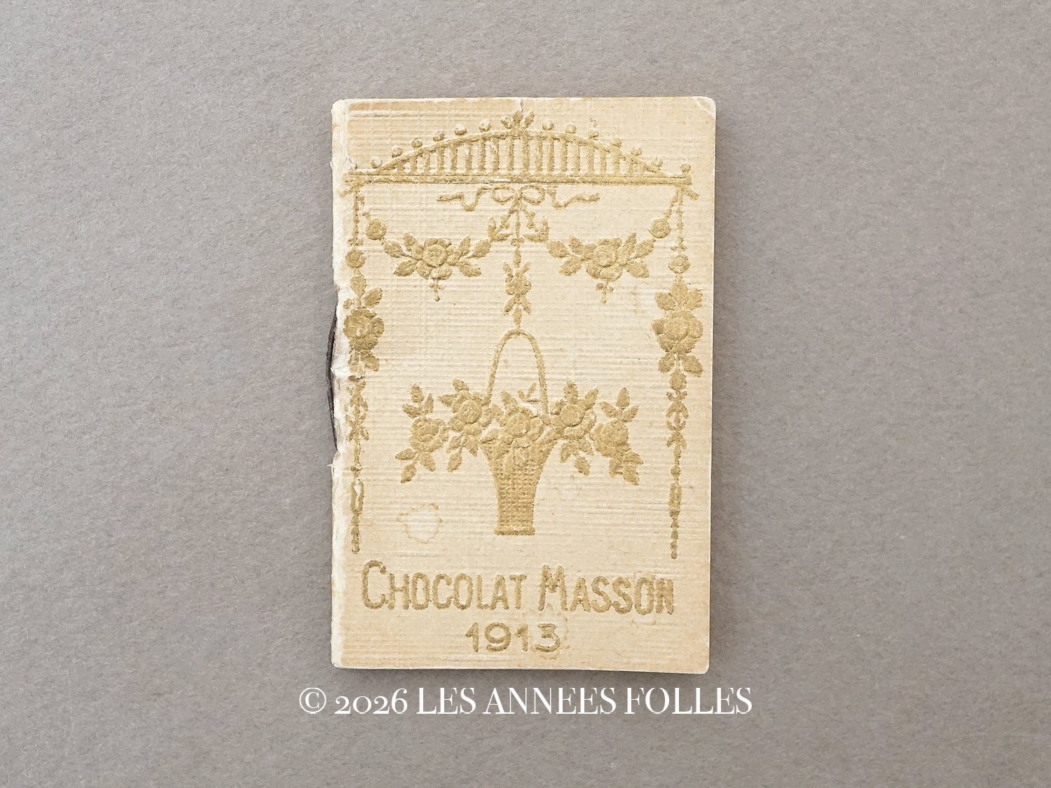 画像1: 1913年 アンティーク ローズパニエ＆薔薇のガーランド 小さなカレンダーのカルネ  - CHOCOLAT MASSON - (1)